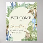 Groen Dinosaurus Baby shower Welkom Poster (Voorkant)