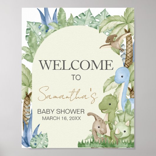 Groen Dinosaurus Baby shower Welkom Poster (Voorkant)