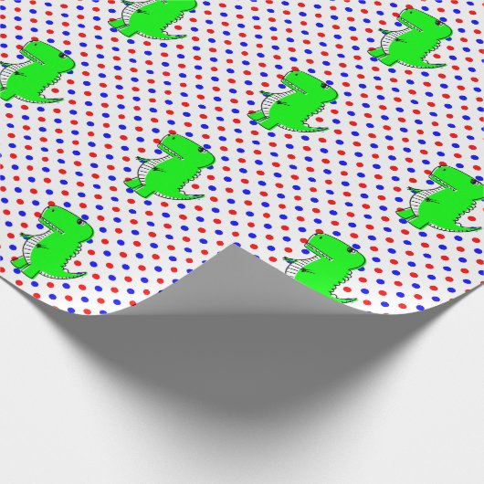 Groen dinosaurus rood blauw pookarton cadeaupapier (Hoek)