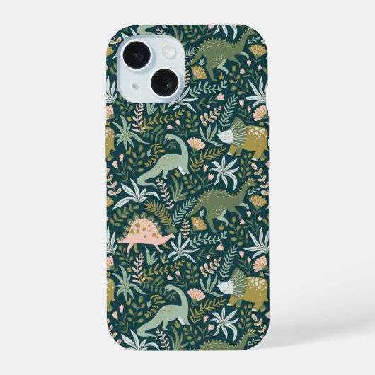 Groen Dinosauruspatroon iPhone 15 Case (Achterkant)