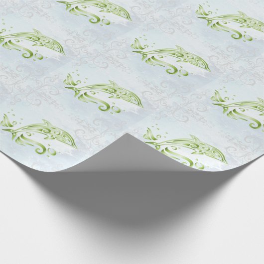 Groen dolfijnenweddenschap cadeaupapier (Hoek)