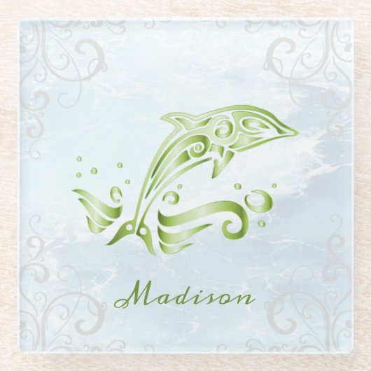 Groen dolfijnvriendelijk Onderzetter Glazen Onderzetter (Voorkant)