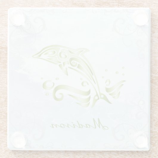 Groen dolfijnvriendelijk Onderzetter Glazen Onderzetter (Achterkant)