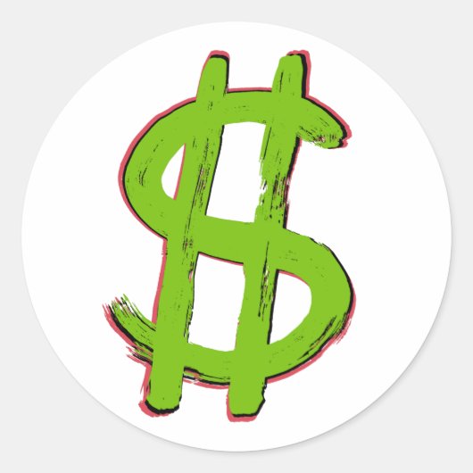 Groen dollarteken ronde sticker (Voorkant)