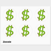 Groen dollarteken ronde sticker (Vel)