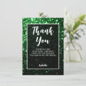 Groen donker sparkles Sweet 16 elegant script Bedankkaart (Staand voorkant)