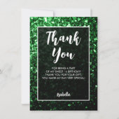 Groen donker sparkles Sweet 16 elegant script Bedankkaart (Voorkant)