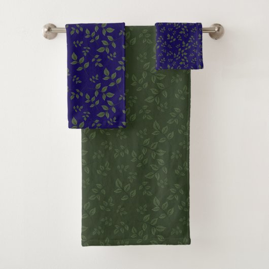 Groen donkerblauw groen patroon bladeren bad handdoek (Insitu)