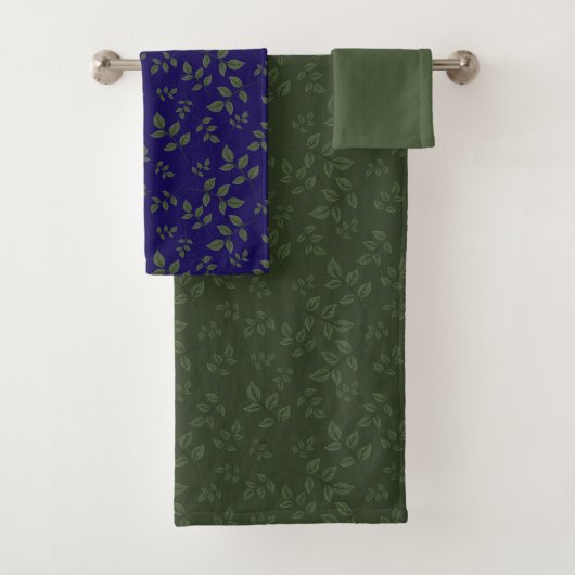 Groen donkerblauw groen patroon bladeren bad handdoek (Insitu)