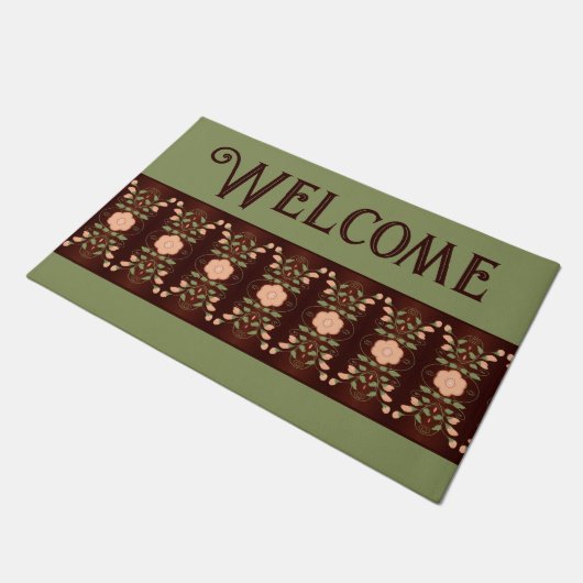 Groen donkerbruin en peach deurmat (Schuin)