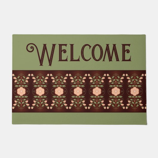 Groen donkerbruin en peach deurmat (Voorkant)