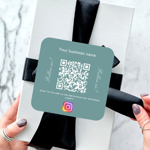 Groen donkercyaan bedrijfsnaam qr code instagram vierkante sticker