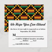 Groen, Donkerrood, Gele Kente Doek Wedding RSVP (Voorkant / Achterkant)