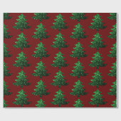 Groen donkerrood patroon met dunne kerstboom cadeaupapier (Vlak)
