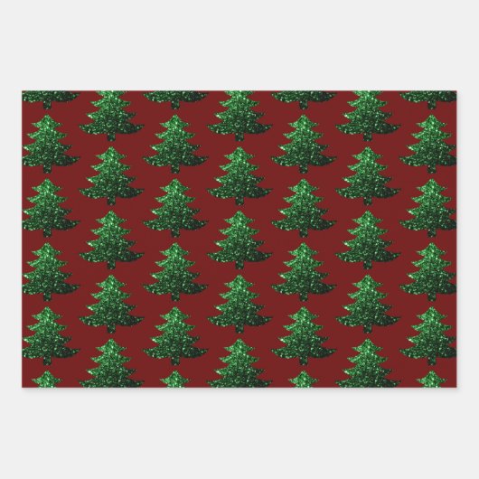 Groen donkerrood patroon met dunne kerstboom inpakpapier vel (Voorkant 3)