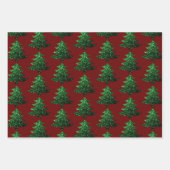 Groen donkerrood patroon met dunne kerstboom inpakpapier vel (Voorkant 2)