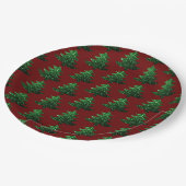 Groen donkerrood patroon met dunne kerstboom papieren bordje (Gekanteld)