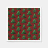 Groen donkerrood patroon met dunne kerstboom servet (Voorkant)
