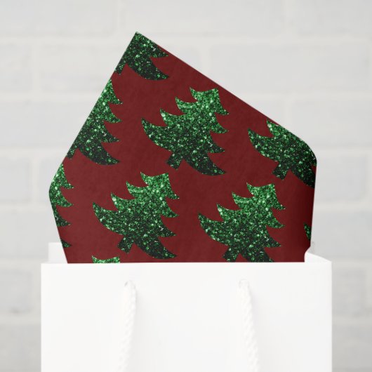 Groen donkerrood patroon met dunne kerstboom tissuepapier (Cadeauzakje)