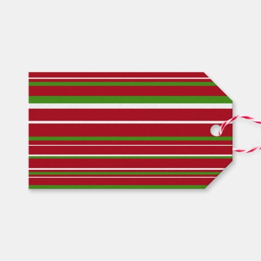 Groen, donkerrood, wit gestreepte Kerstmis Cadeaulabel (Voorkant (Horizontaal))