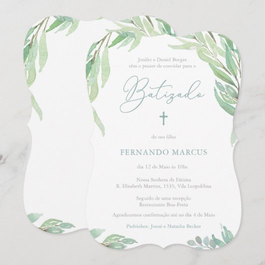 Groen doopfeest voor jongen in het Portugees Kaart (Voorkant / Achterkant)