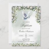Groen Doopsel uitnodiging met witte duif (Voorkant)