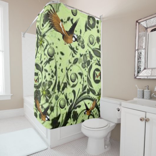 Groen douwergordijn voor wilde vogels douchegordijn (In situ)