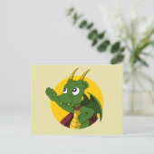 Groen drakencartoon briefkaart (Staand voorkant)