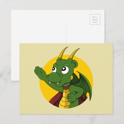 Groen drakencartoon briefkaart (Voorkant / Achterkant)