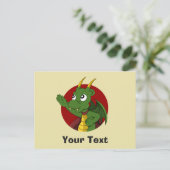 Groen drakencartoon briefkaart (Staand voorkant)