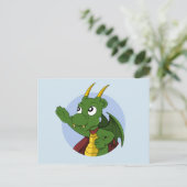 Groen drakencartoon briefkaart (Staand voorkant)