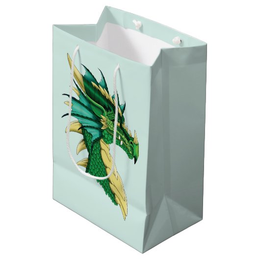 Groen Drakenportret Medium Cadeauzakje (Voorkant Gekanteld)
