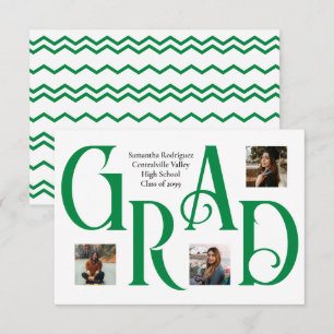 Groen Drie-Foto Klassiek & Vet GRAD Letter Aankondiging