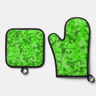Groen Driehoek Patroon Ovenwant & Pannenlap Set