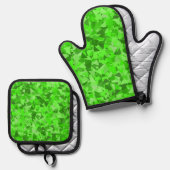 Groen Driehoek Patroon Ovenwant & Pannenlap Set (Voorkant / Achterkant)