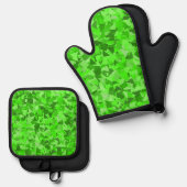 Groen Driehoekpatroon Ovenwant & Pannenlap Set (Voorkant / Achterkant)