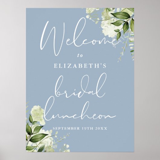 Groen Dusty Blue Bridal Luncheon Welkomstbord Poster (Voorkant)