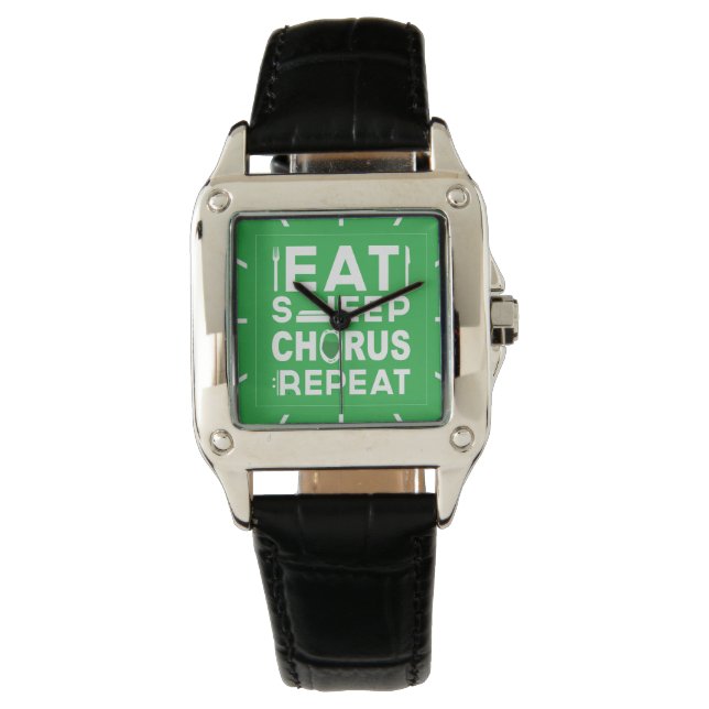 Groen Eat Sleep Chorus Herhalingsblok Horloge (Voorkant)