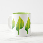 Groen eco-natuur bladerontwerp tweekleurige koffiemok (Voorkant links)