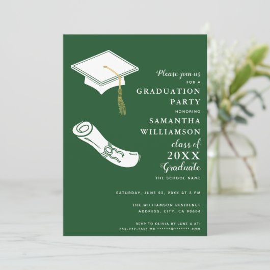 Groen Eenvoudig Afstudeerfeest Kaart (Staand voorkant)