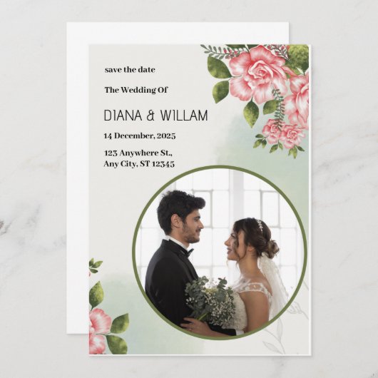 Groen Eenvoudig Bewaar de Datum  Kaart (Voorkant / Achterkant)