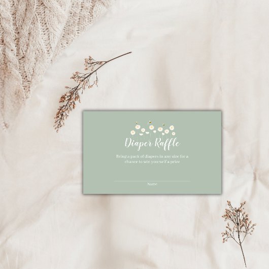 Groen Eenvoudig Daisy Baby shower Luier Raffle Informatiekaartje