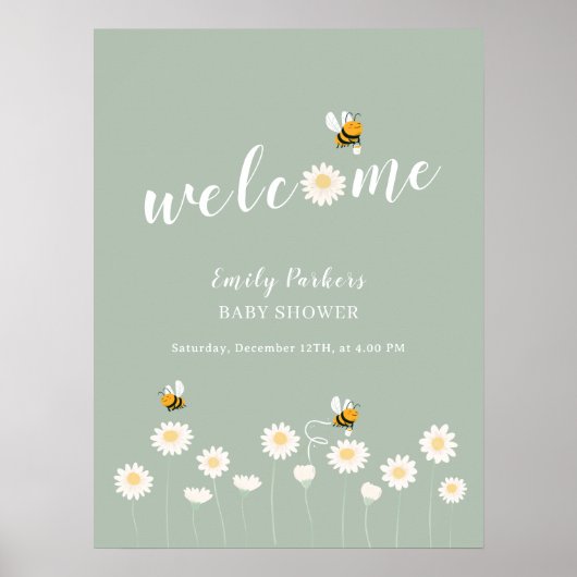Groen Eenvoudig Daisy Bloom Baby shower Welkomstbo Poster (Voorkant)