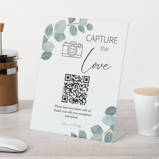 Groen Eenvoudig Deel Bruiloft Foto's Met QR Code Reclamebord Met Voetstuk (Insitu)