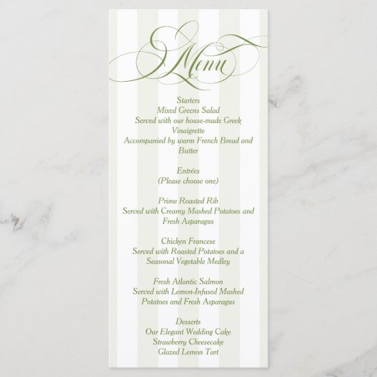 Groen Eenvoudig Elegant Script Bruiloft Menu (Voorkant)
