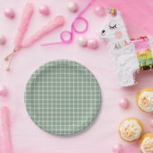 Groen Eenvoudig Gingham Genderneutraal Baby shower Papieren Bordje (Feest)