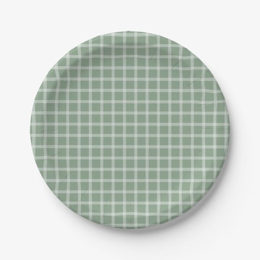 Groen Eenvoudig Gingham Genderneutraal Baby shower Papieren Bordje (Voorkant)