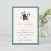 Groen Eenvoudig Lijst Jongenskleding Baby shower Kaart (Staand voorkant)