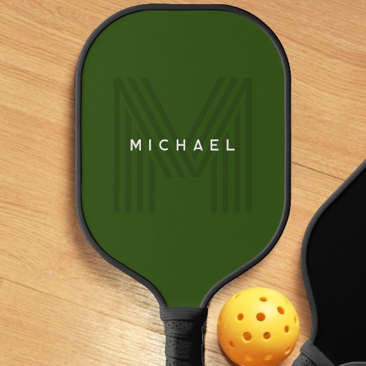 Groen Eenvoudig Modern Naam Monogram Pickleball Paddle