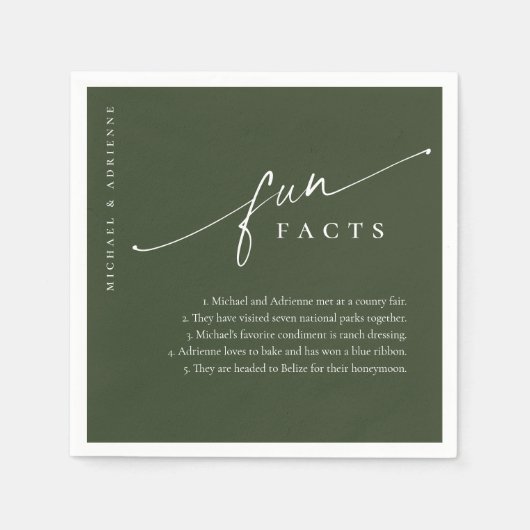Groen Eenvoudig Modern Script Leuke Feiten Bruilof Servet (Voorkant)